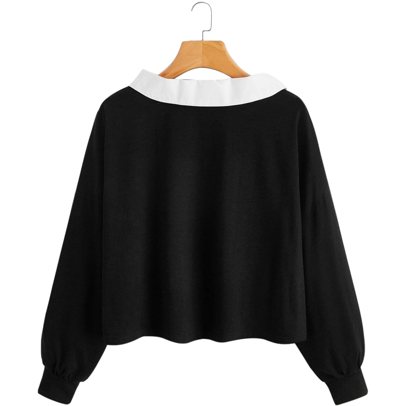 Contrast Collar Dino Print Crop Tee